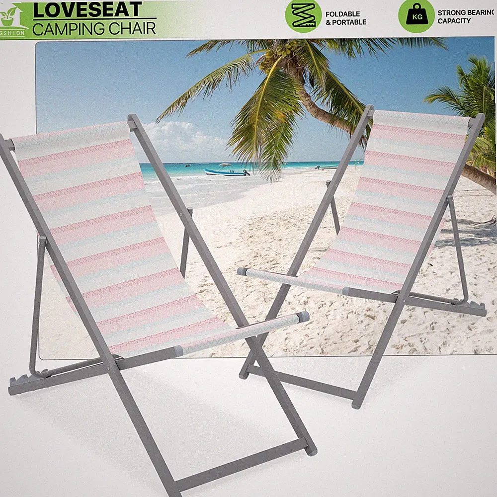 2 Pack Foldable Beach Sling Chair Adjustable Backrest Patio Poolside Lounge Seat