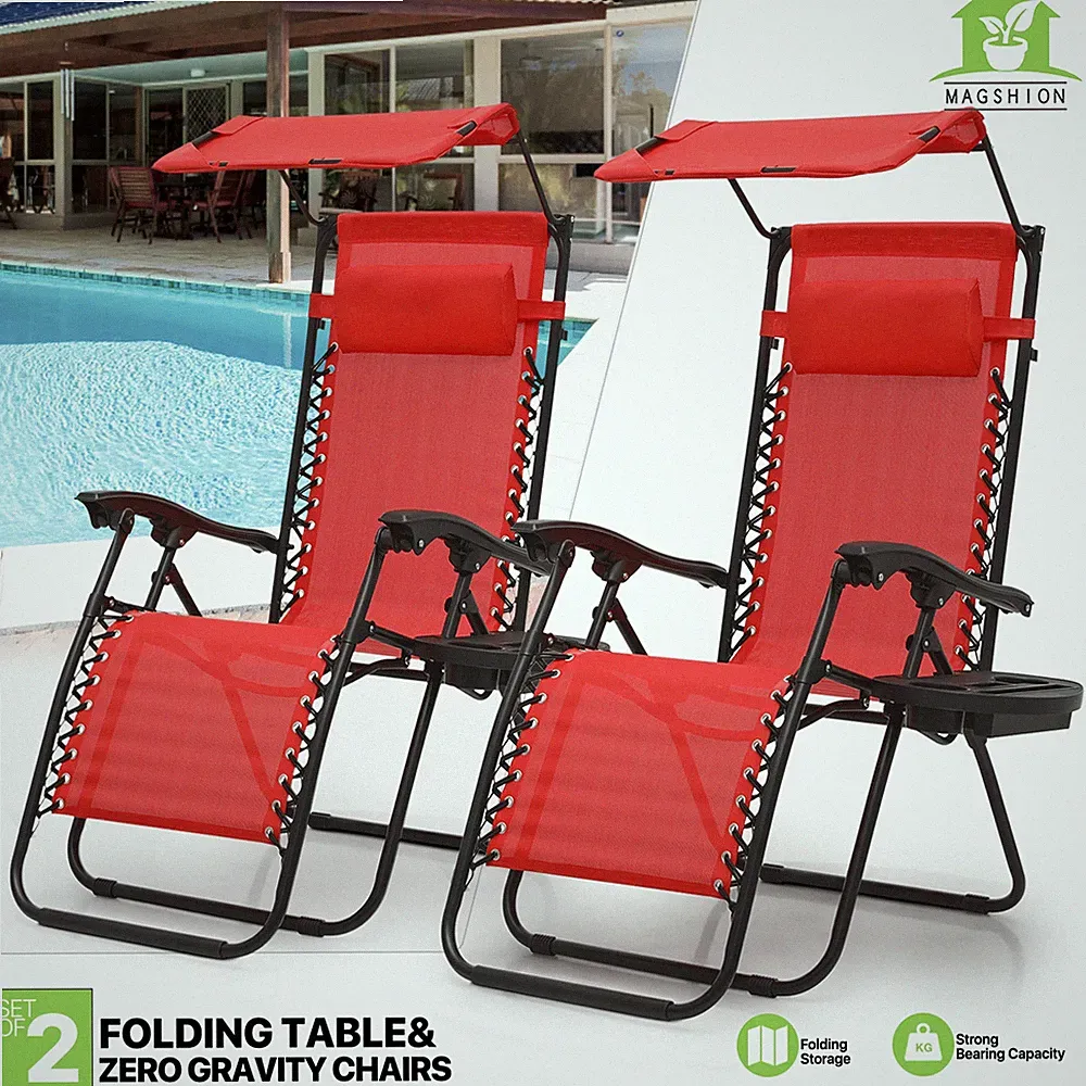 2 Pcs [ADJUTABLE CANOPY] Zero Gravity Chair Patio Beach Sunshade Lounge Recliner