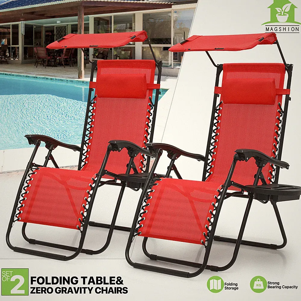 2 Pcs [ADJUTABLE CANOPY] Zero Gravity Chair Patio Beach Sunshade Lounge Recliner