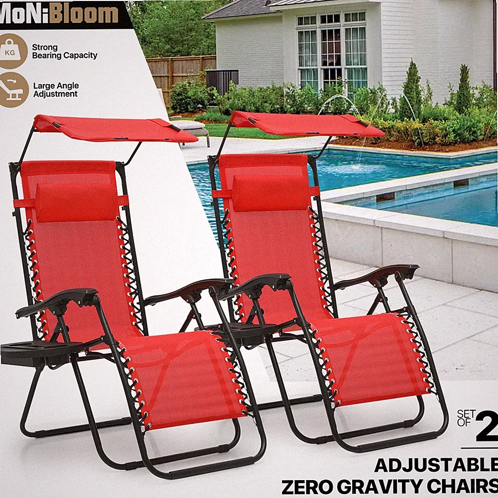 2 Pcs [ADJUTABLE CANOPY] Zero Gravity Chair Sunshade Beach Patio Lounge Recliner
