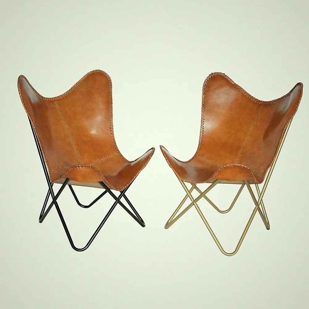2 Pcs Vintage Leather Butterfly Arm Chair Folding Lounge Accent Relax BKF
