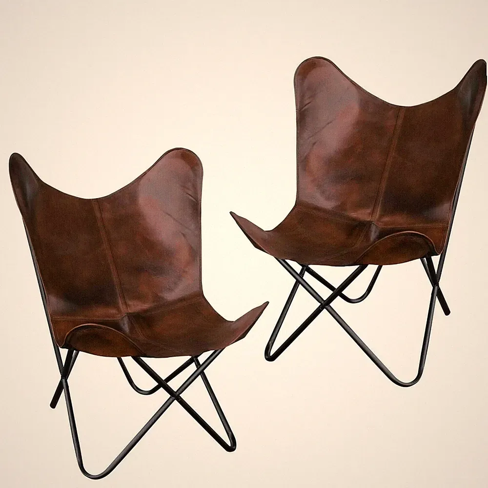 2pcs Leather Butterfly Relax Chair Modern Rustic Lounge Armchair Plh