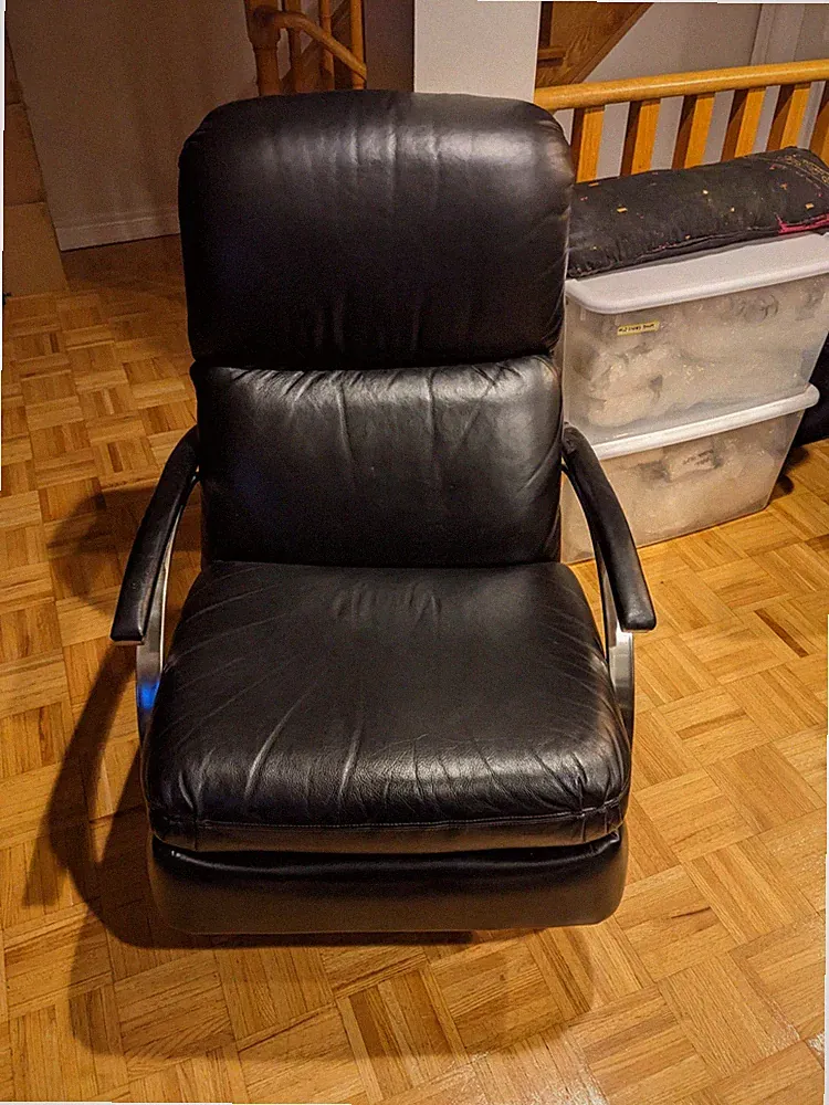 Barcalounger Spectra II Genuine Leather Recliner Lounger Chair Black /w Chrome