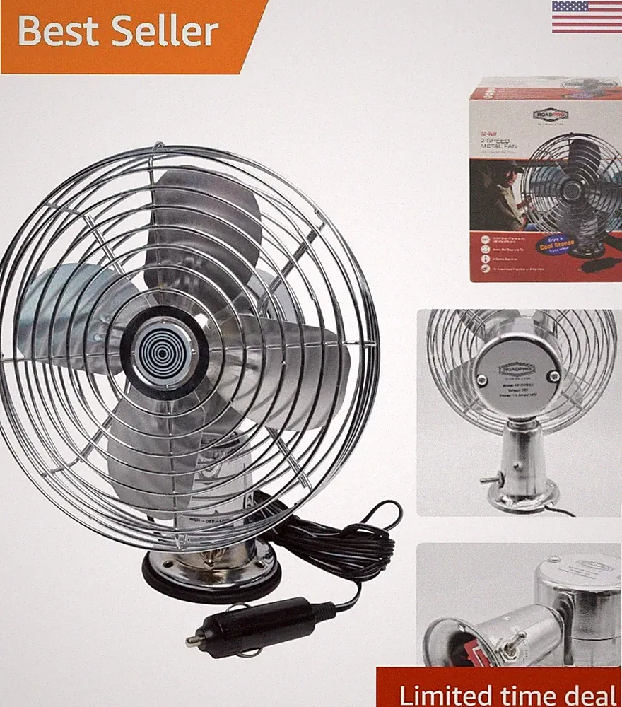 Compact 12V Car Fan, 7.5-inch Metal Design with 10-Foot Power Cord & Swivel Base