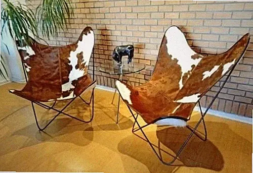 Cowhide Leather Butterfly Folding Chair Vintage Style Sling Seat Living Room Plw
