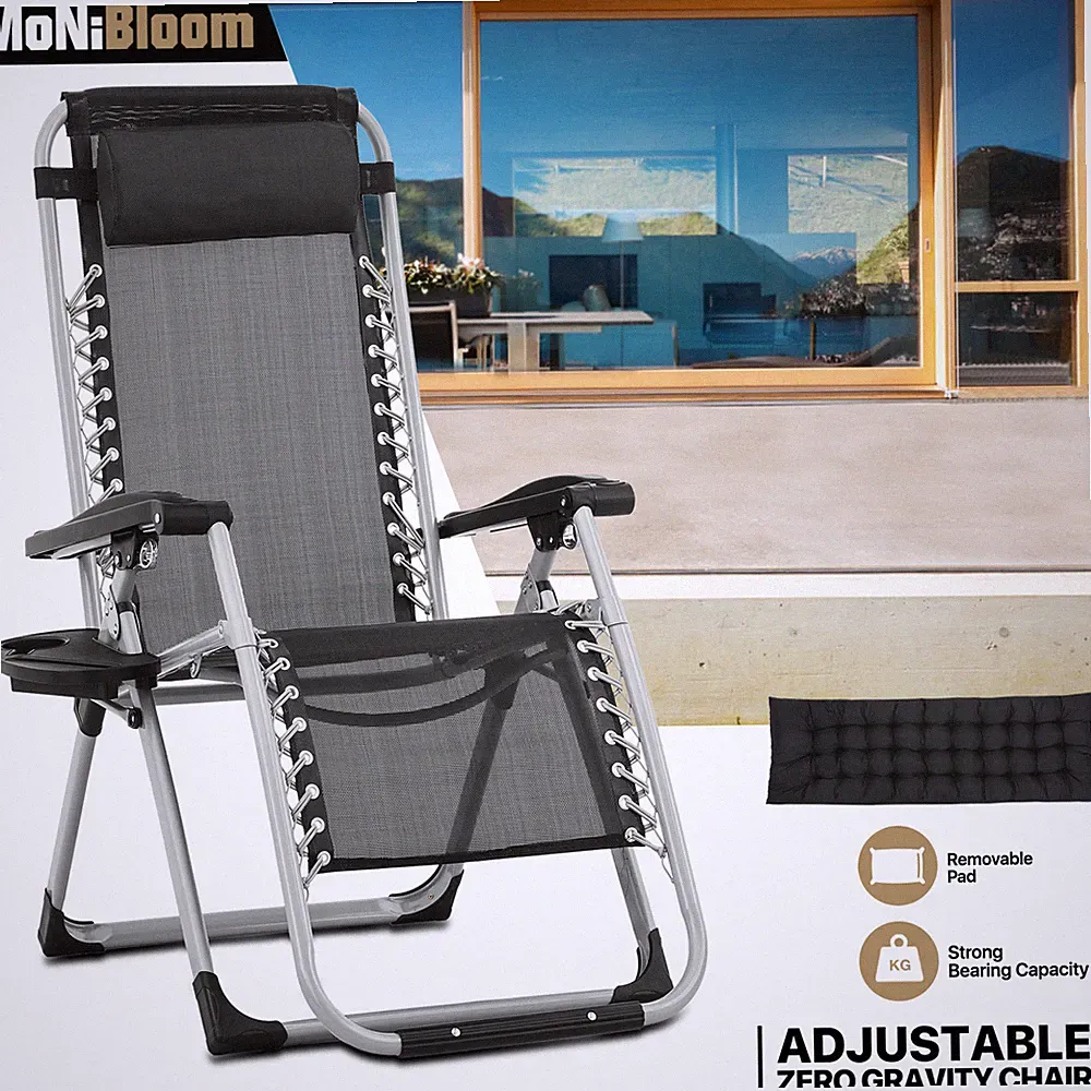 [DETACHABLE CUSHION+CUP HOLDER]Zero Gravity Chair Foldable Beach Lounge Recliner