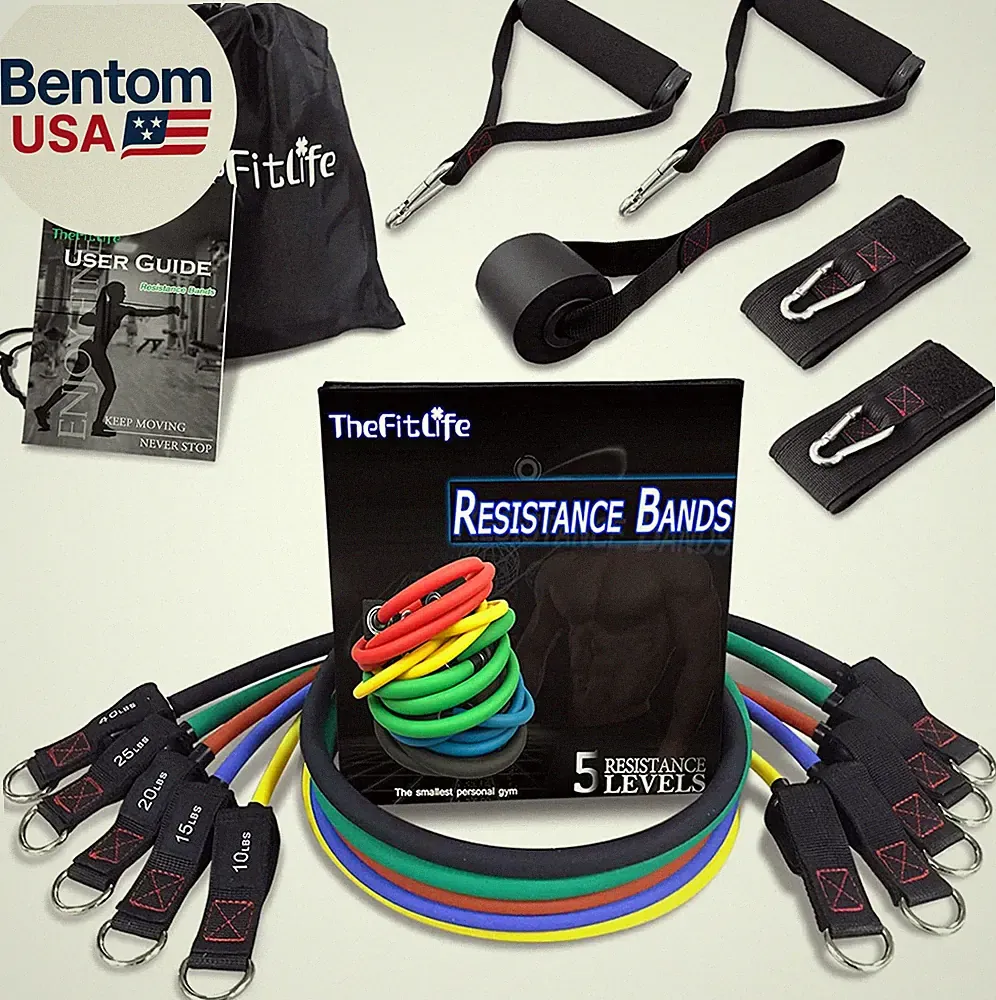 Exercise Resistance Bands with Handles - 5 Fitness Workout Bands Stackable up to