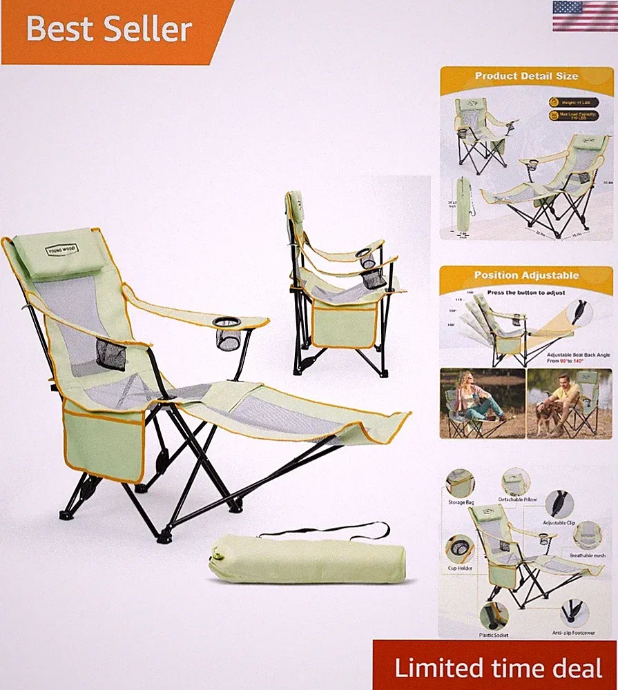 Foldable Mesh Reclining Camping Chair - Lightweight & Compact with Cup Holder