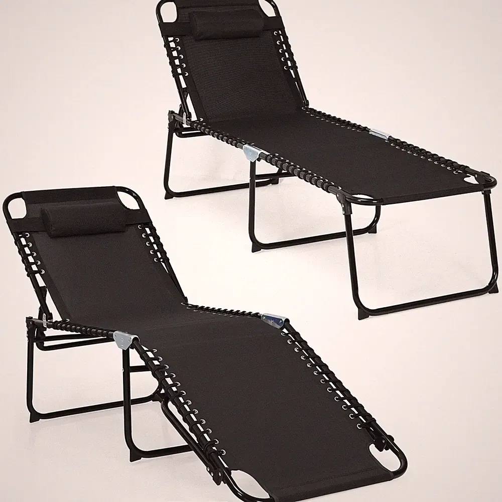 Folding Lounge Chaise 16" High Recline Chair with Adjustable Backrest Black