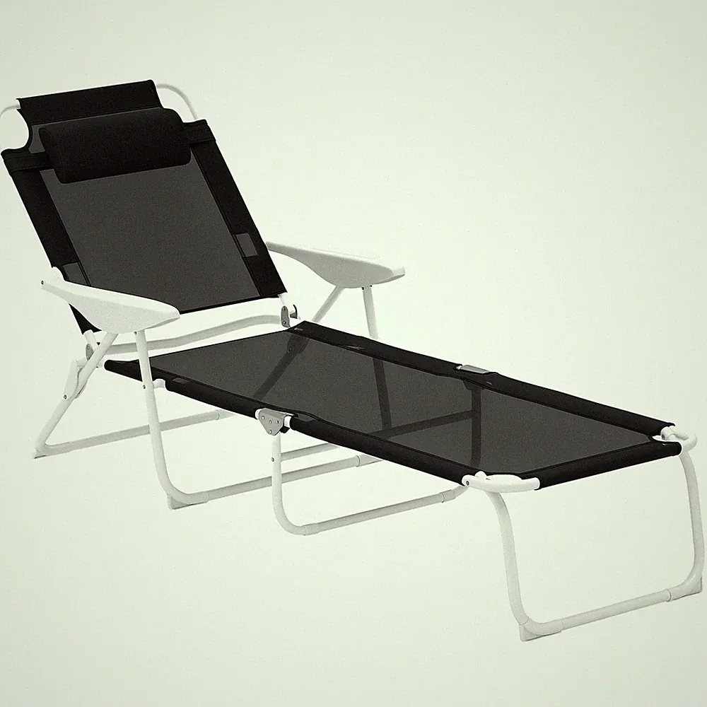 Folding Sun Beach Lounger Garden Reclining Lounge Chair w/ 4-Level Backrest Grey