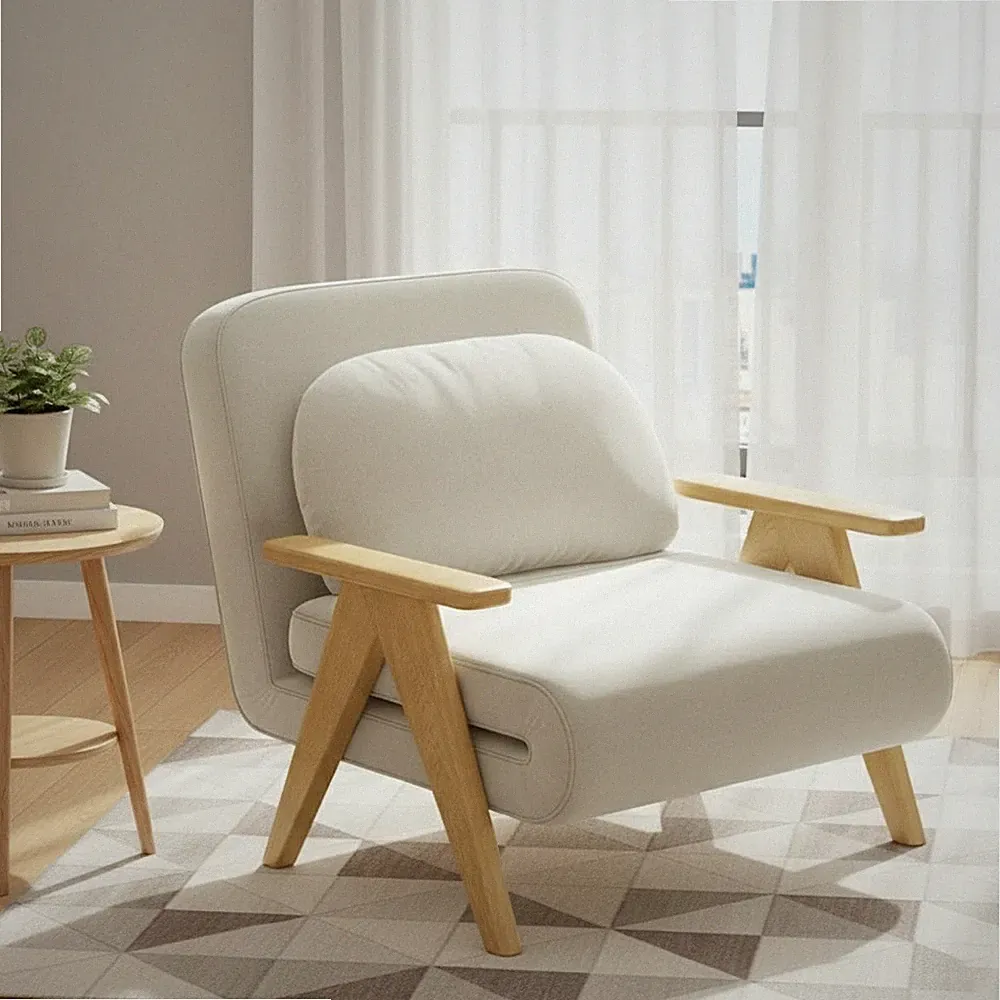 Japanese Multifunctional Log Reclining Foldable Solid Wood Single Sofa Arm Chair