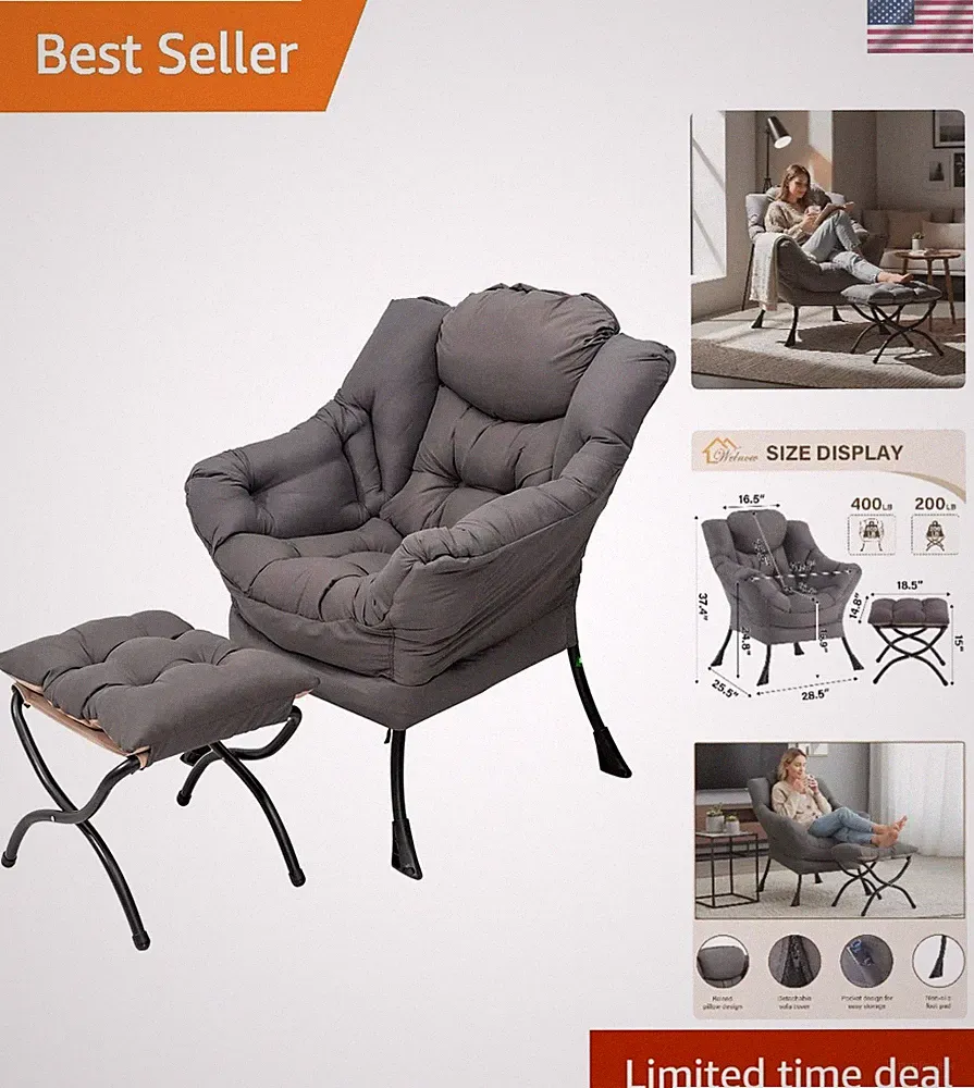 Lazy Chair Ottoman Modern Lounge Accent Recliner Reading Small Space