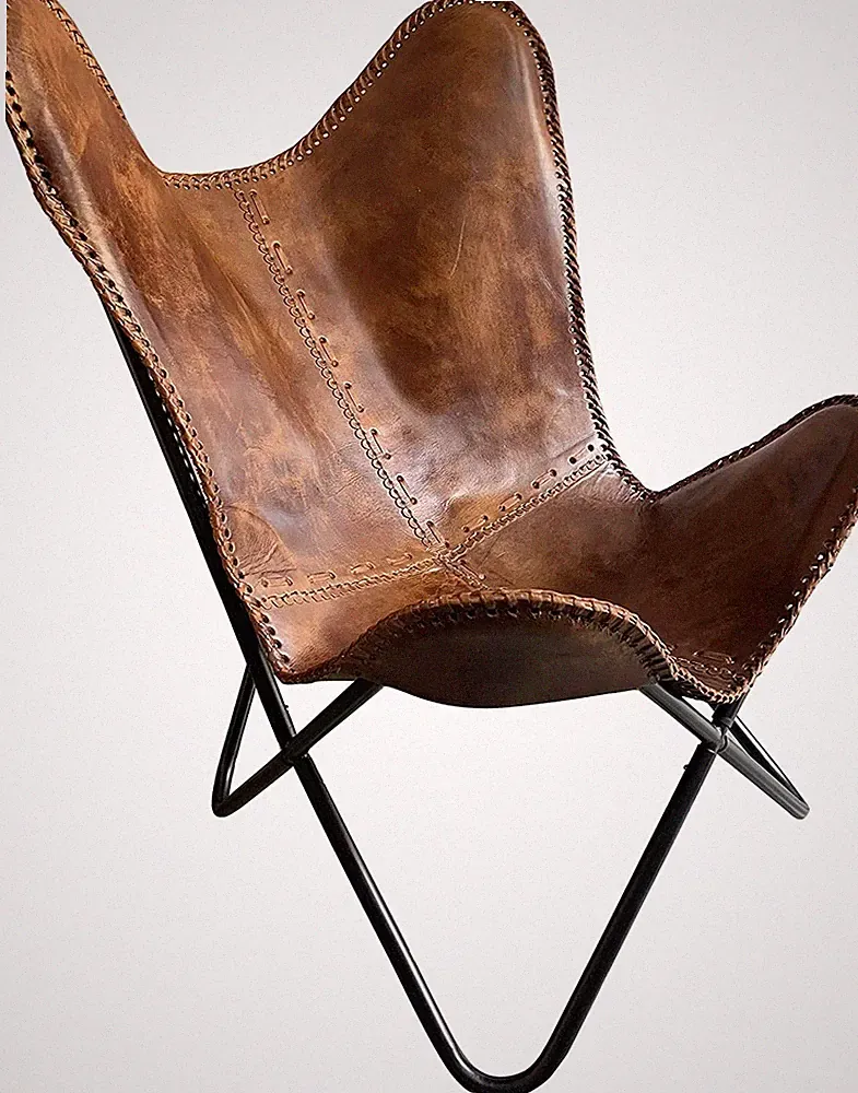 Leather Butterfly Relax Lounge Chair Vintage Accent Living Room Seating plw