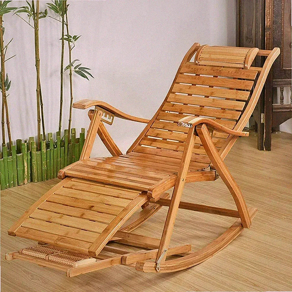 Loungers Outdoor Sun Lounger Deck Chairs Garden Recliners Bamboo Rocking Massage