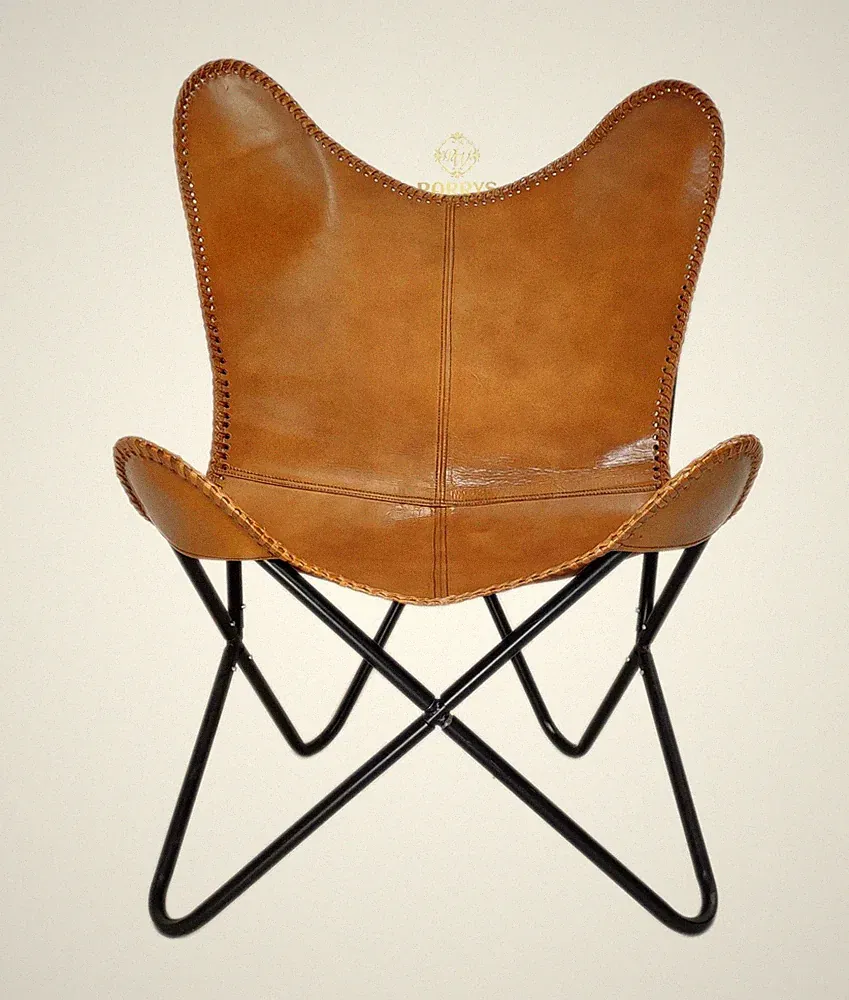 Luxury Black Butterfly Chair Genuine Leather Lounge Chair Golden Frame Modern P