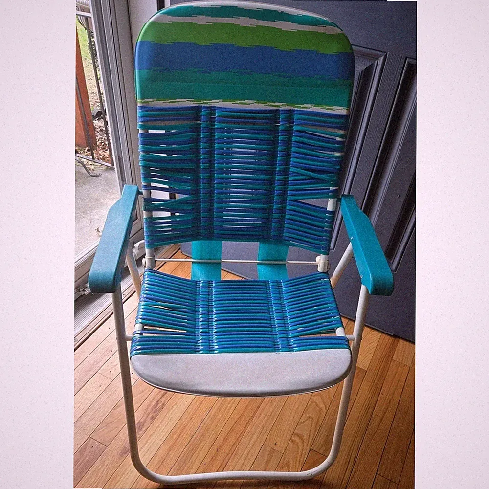 New Listing Vintage Vinal Jelly Tube Lawn Chair Folding Patio beach pool Chair green blue