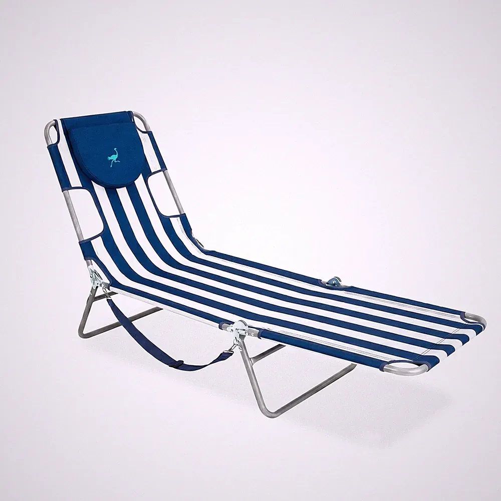 Ostrich Chaise Lounge, Facedown Beach Camping Pool Tanning Chair, Blue Stripe