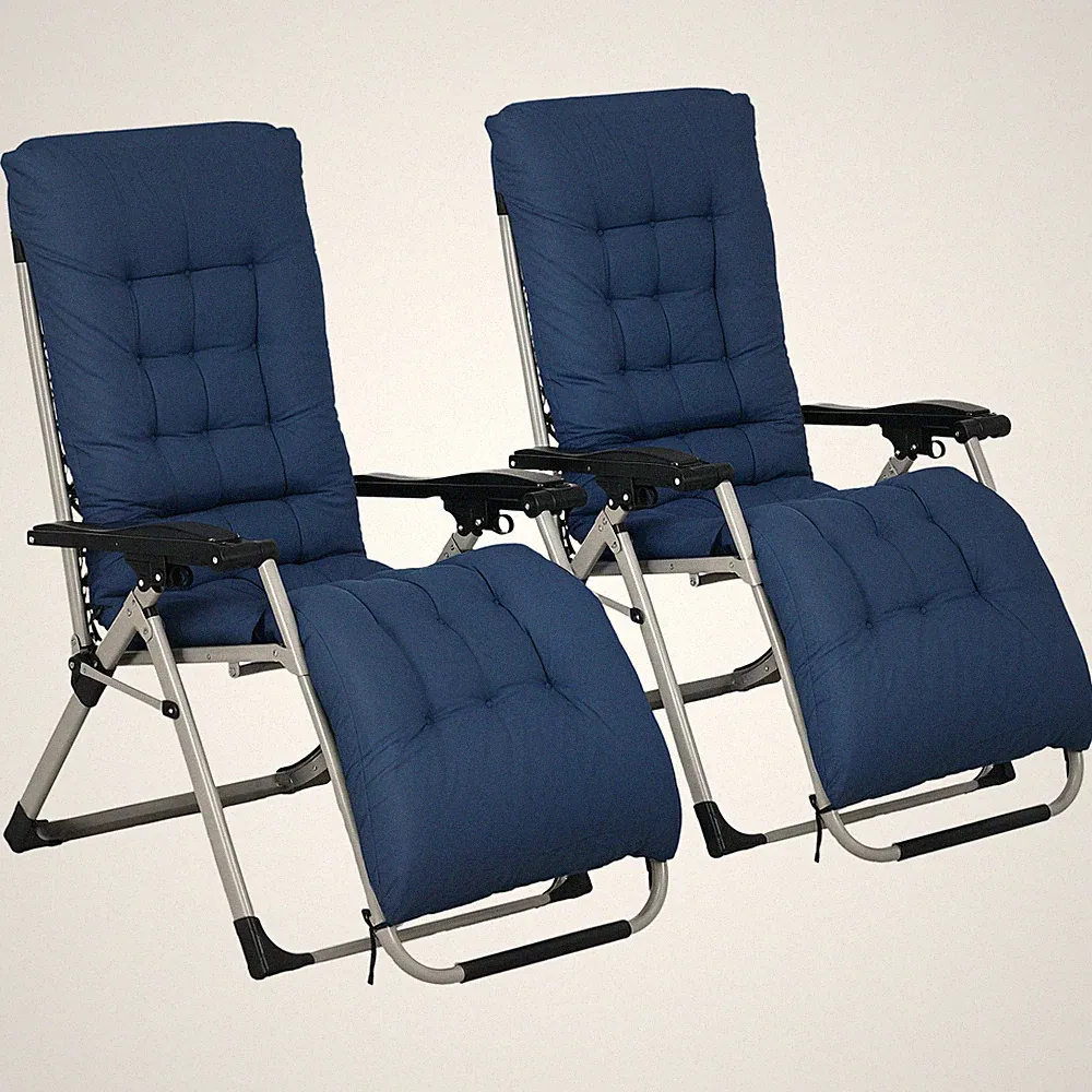 Outsunny 2 PCS Reclining Zero Gravity Chair Folding Lounger Cushion Blue