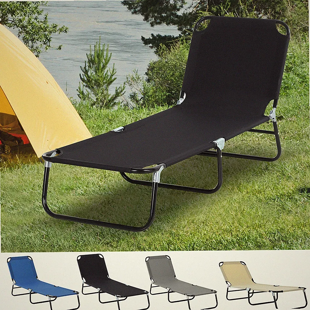 Portable Folding Sun Lounger w/ 4-Position Adjustable Backrest Recliner