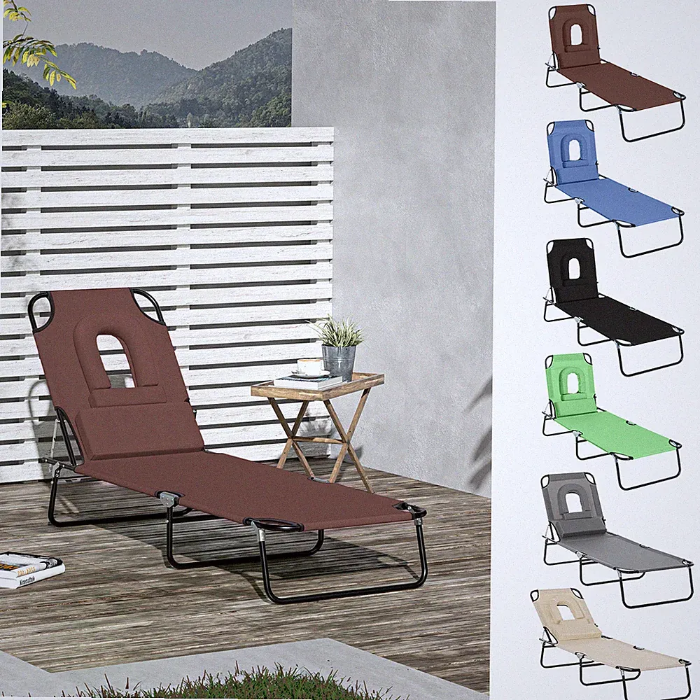 Sun Lounger Folding Recliner Chair Portable Reclining Garden Outdoor Seat Bed