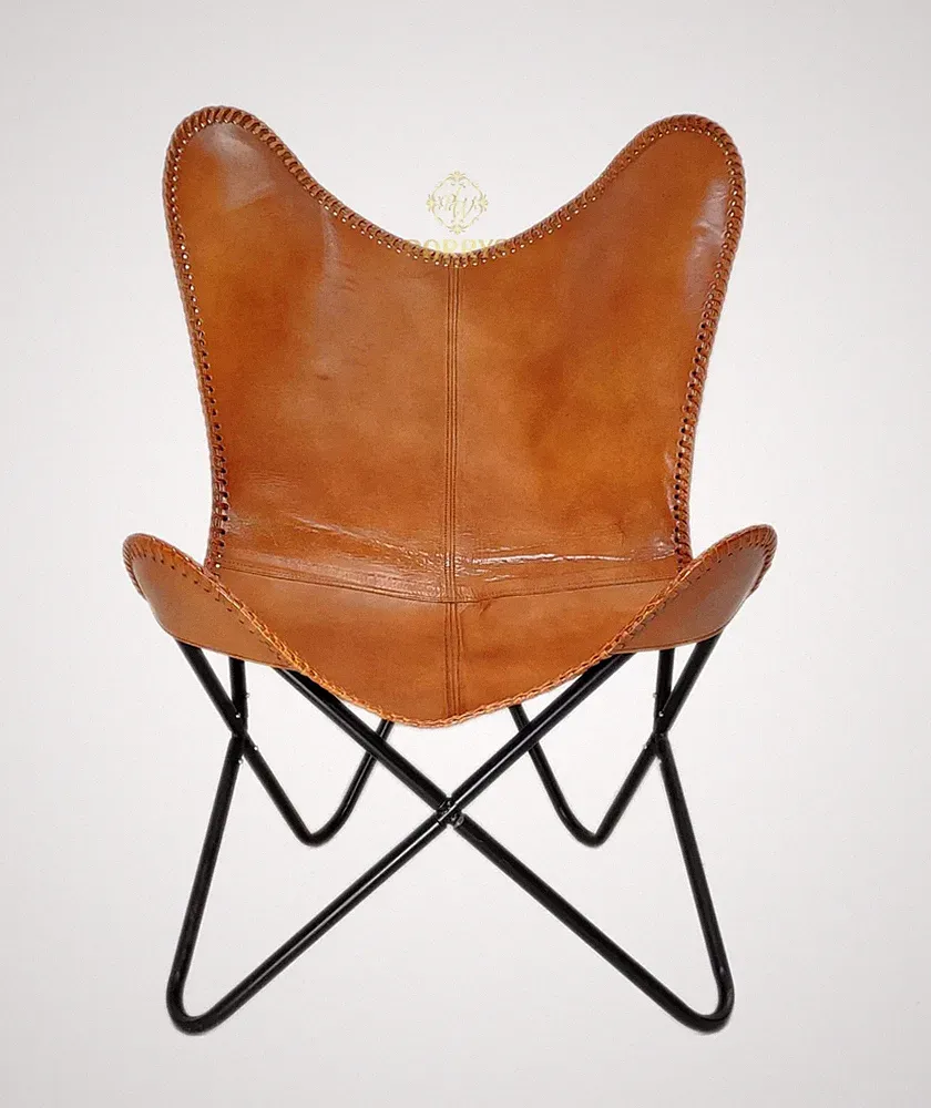 Vintage Leather Butterfly Chair Mid Century Modern Lounge Armchair Iron Stand P